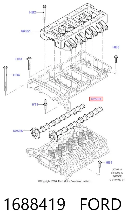 Árvore distribuidora de motor de admissão 1688419 Ford