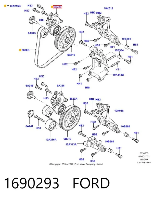 Reguladora de tensão da correia de transmissão 1690293 Ford
