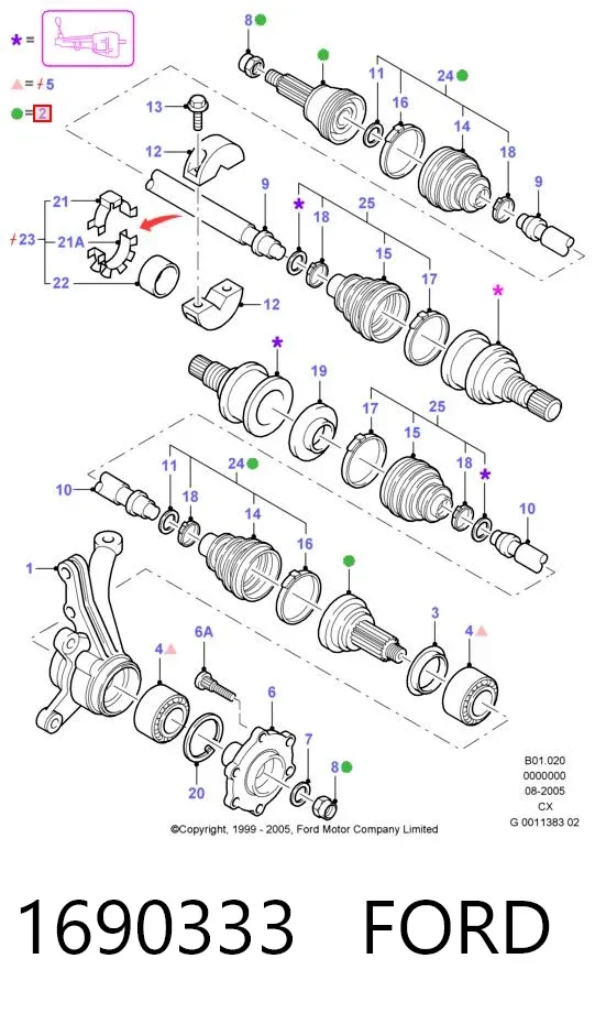 Junta homocinética externa dianteira 1690333 Ford
