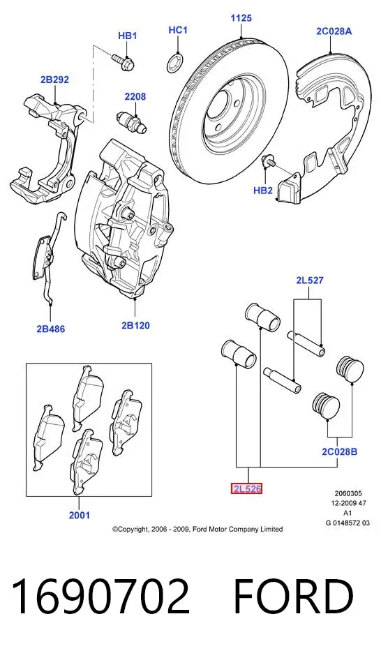 Kit de reparação de suporte do freio dianteiro 1690702 Ford