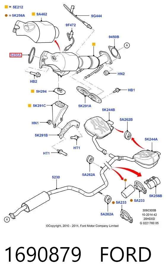 Vedante de catalisador (de neutralizador catalítico) 1690879 Ford