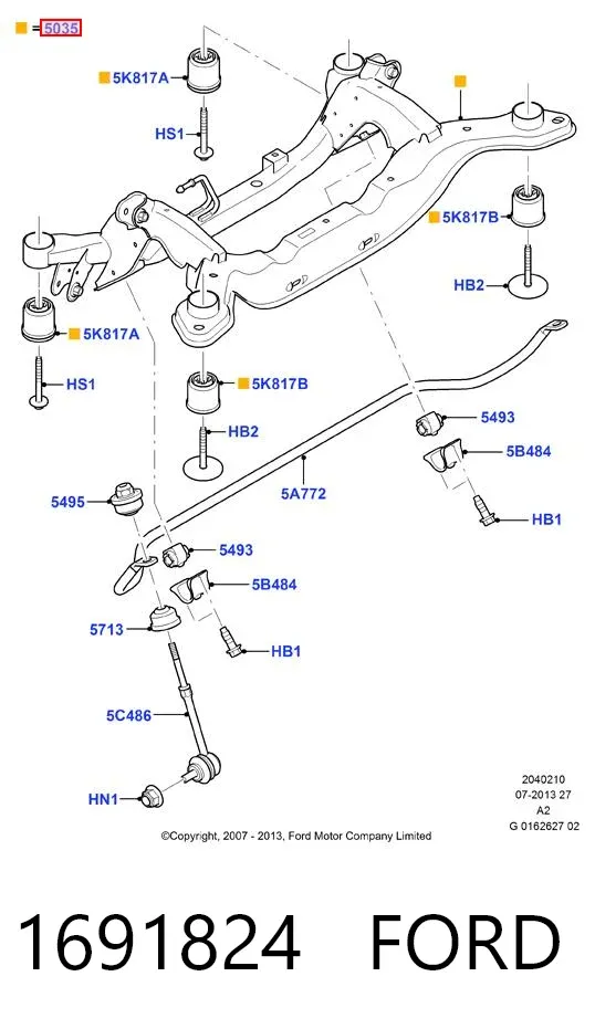 Viga de suspensão traseira (plataforma veicular) 1691824 Ford