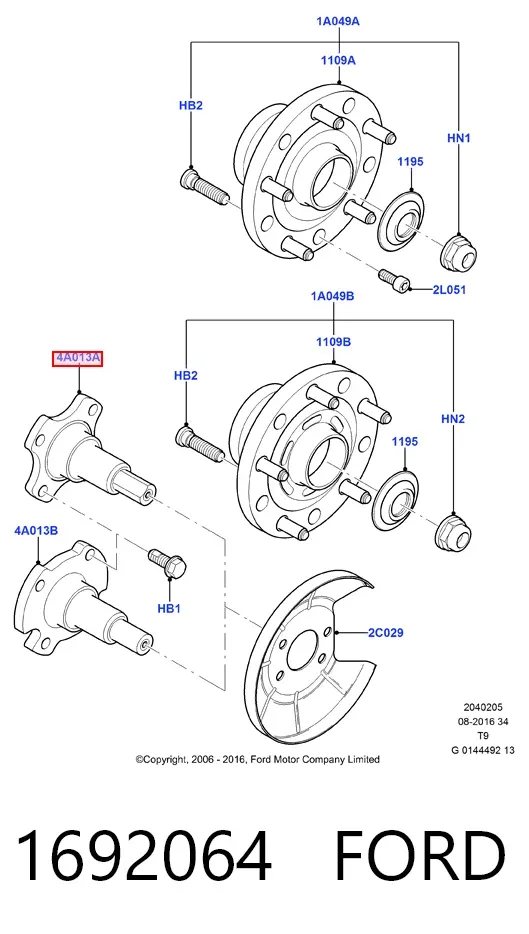 Pino moente (extremidade do eixo) traseiro 1692064 Ford