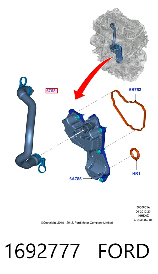 Cano derivado de ventilação de cárter (de separador de óleo) Ford Mondeo IV