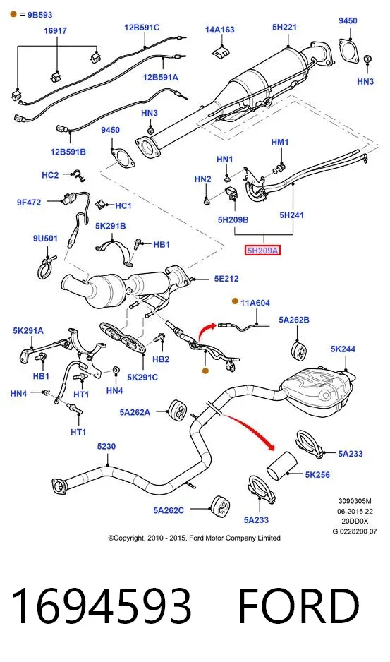 Sensor de pressão dos gases de escape 1694593 Ford