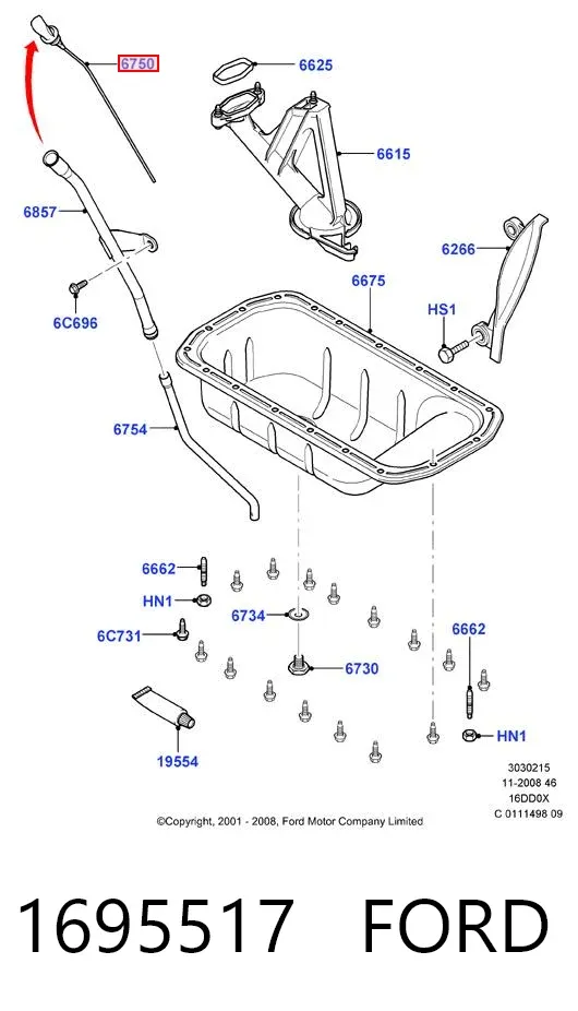 Sonda (indicador) do nível de óleo no motor 1695517 Ford