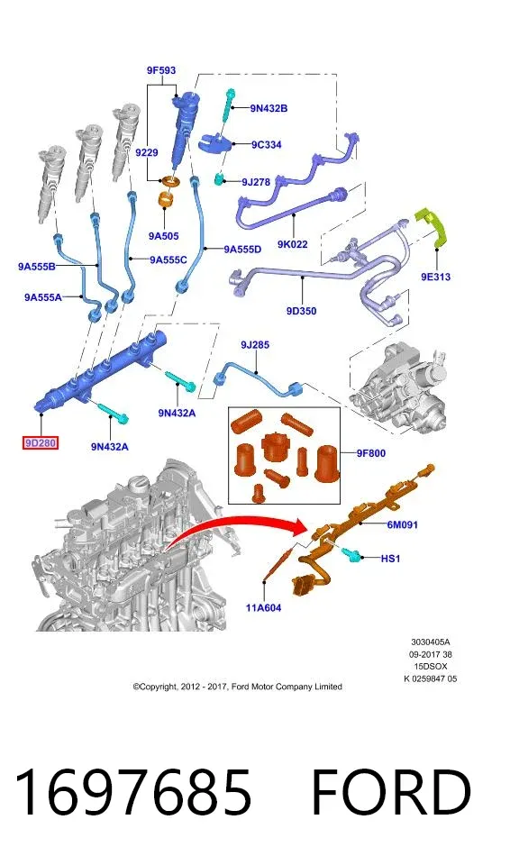 Sensor de pressão de combustível 1697685 Ford