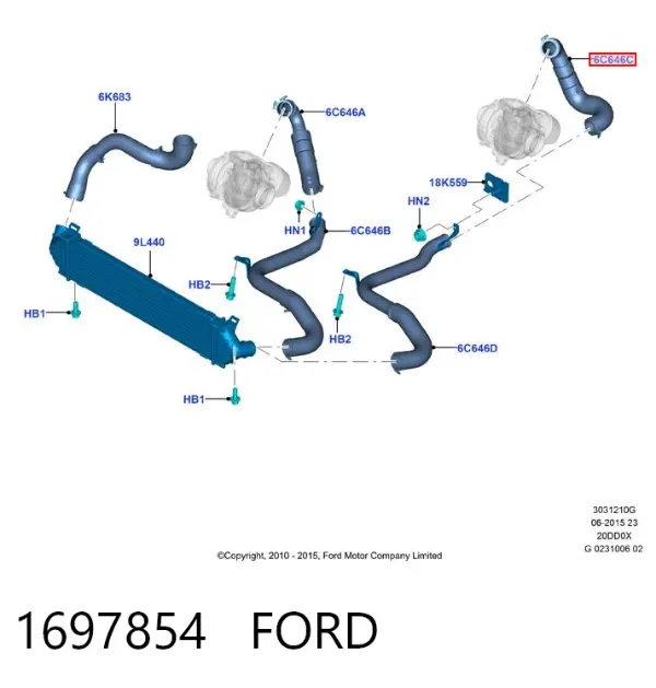 Mangueira (cano derivado) de intercooler 1697854 Ford