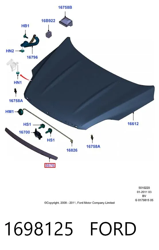 Moldura da capota 1698125 Ford