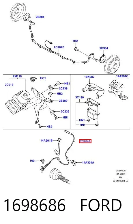 Sensor dianteiro de ABS 1698686 Ford