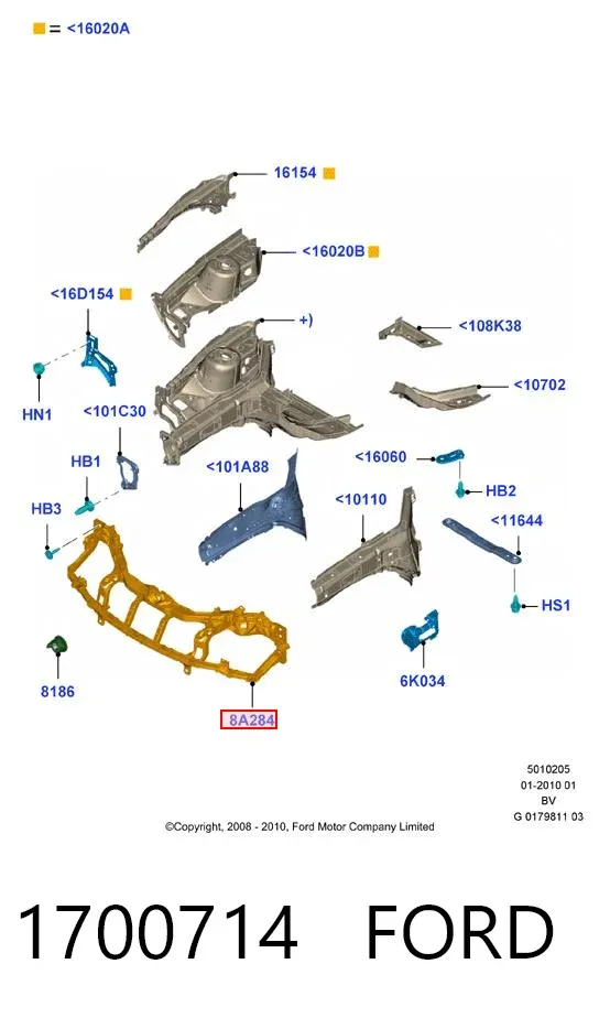 Suporte do radiador montado (painel de montagem de fixação das luzes) 1700714 Ford