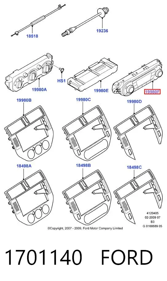 Unidade de controlo dos modos de aquecimento/condicionamento 1701140 Ford