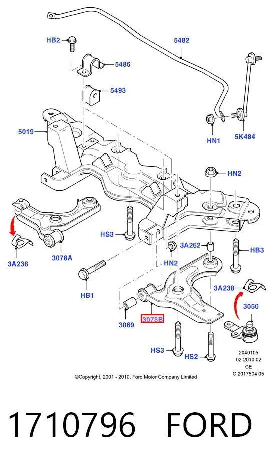 Braço oscilante inferior esquerdo de suspensão dianteira 1710796 Ford