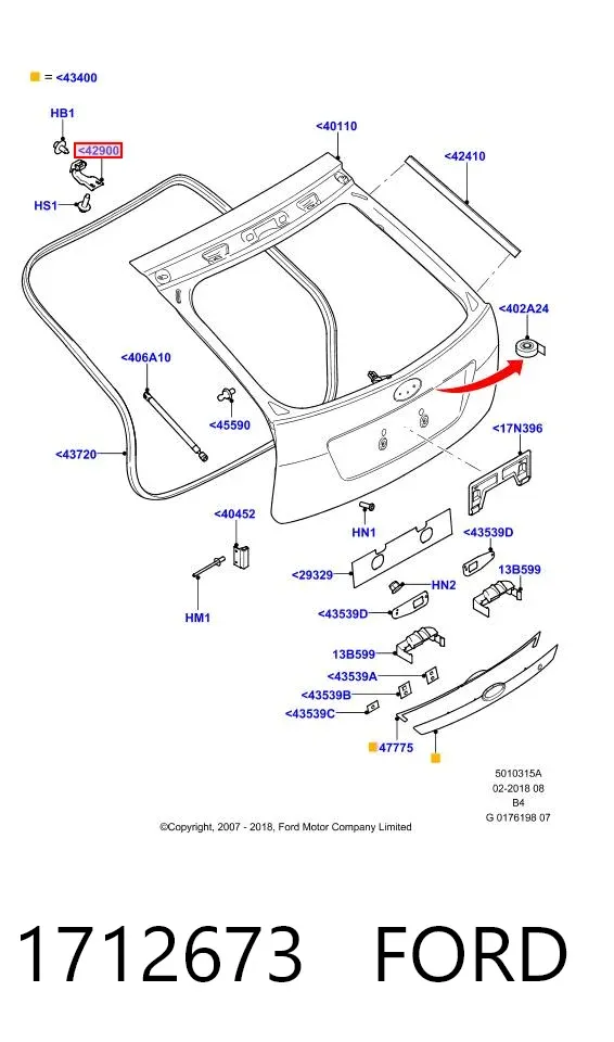 Gozno da porta traseira (de 3º/5º bagageiro) 1712673 Ford