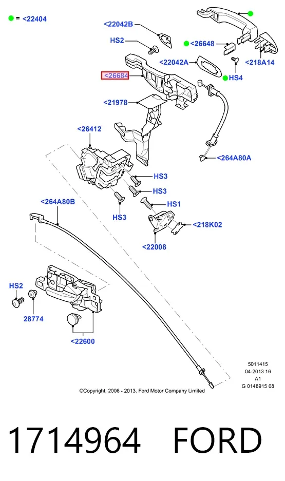 Suporte de maçaneta externa da porta traseira direita 1714964 Ford