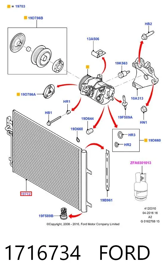 Radiador de aparelho de ar condicionado 1716734 Ford