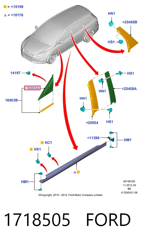 Placa sobreposta externa dianteira direita de suporte de carroçaria 1718505 Ford