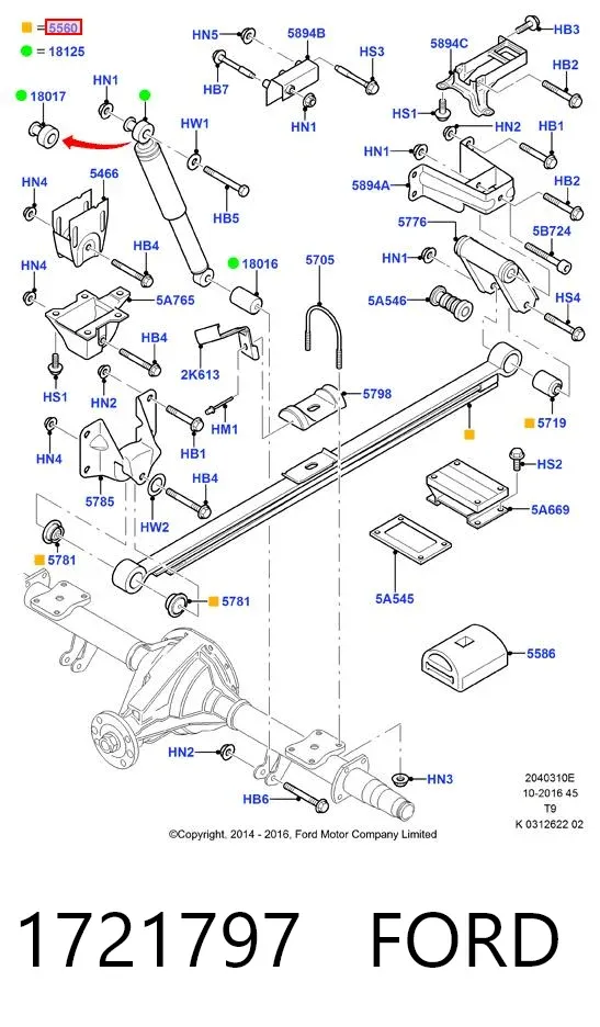 Suspensão de lâminas traseiro 1721797 Ford