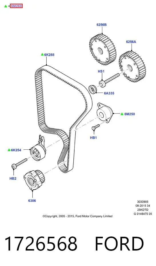 Correia do mecanismo de distribuição de gás, kit 1726568 Ford