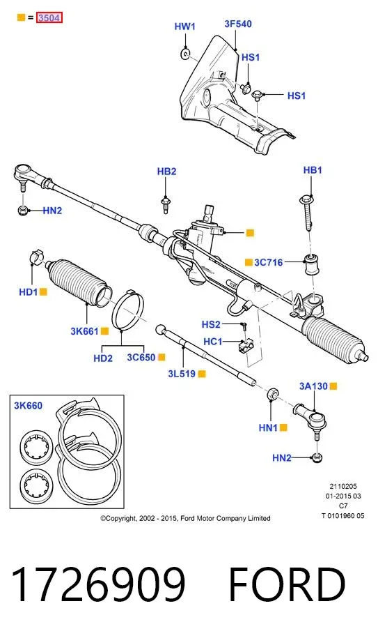 Cremalheira da direção 1726909 Ford