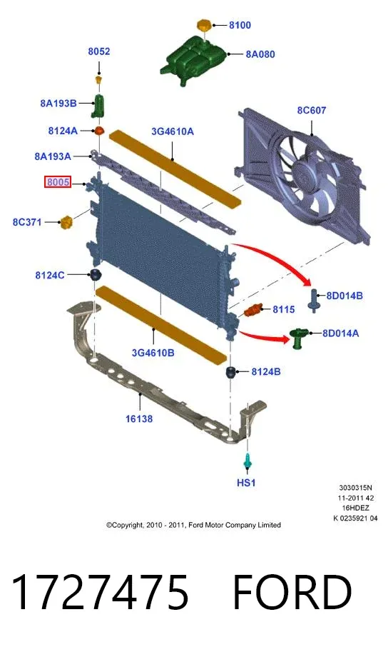 Radiador de esfriamento de motor 1727475 Ford