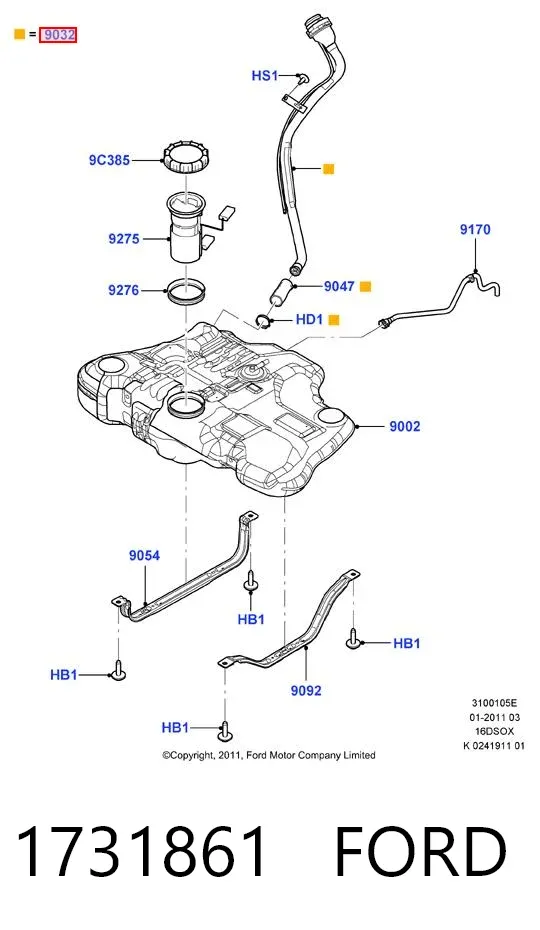 Gargalo de enchimento do tanque de combustível 1731861 Ford