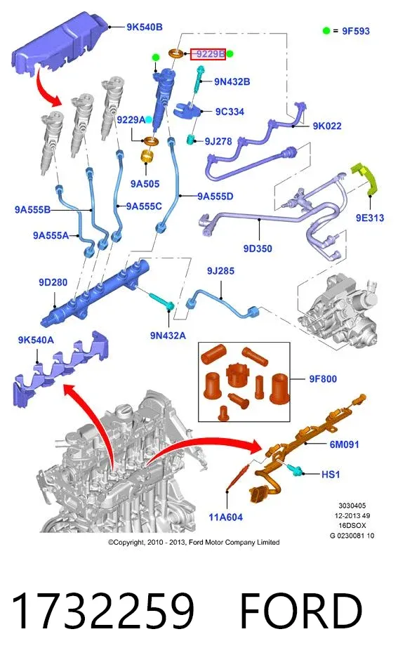 Vedante anular de tubo de ligação de retorno de mangueira do injetor 1732259 Ford