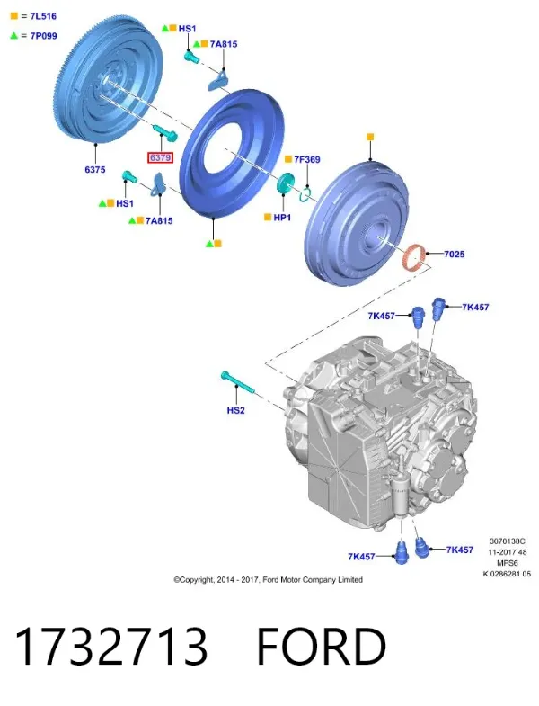 Parafuso de fixação de volante 1732713 Ford