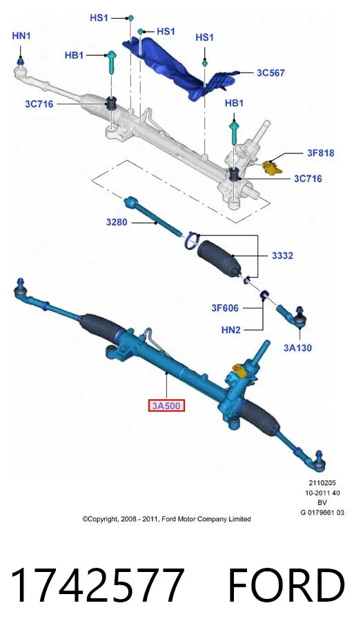 Cremalheira da direção 1742577 Ford