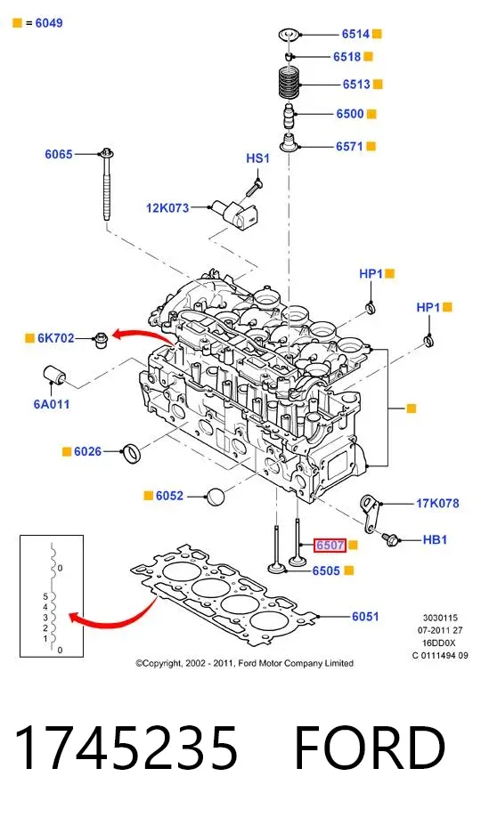 Válvula de admissão 1745235 Ford