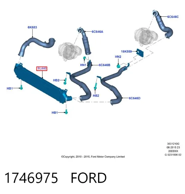Radiador de intercooler 1746975 Ford