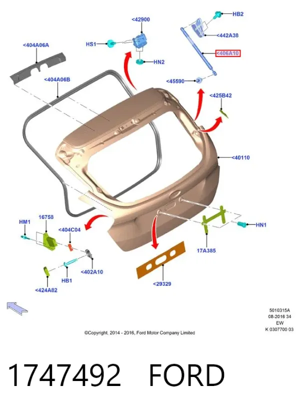 Amortecedor de tampa de porta-malas (de 3ª/5ª porta traseira) 1747492 Ford