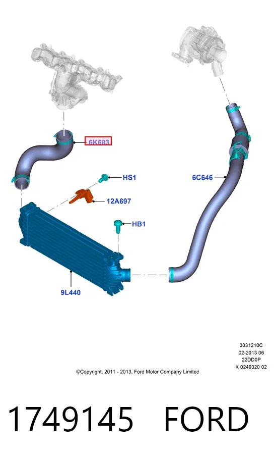 Mangueira (cano derivado) de intercooler 1749145 Ford