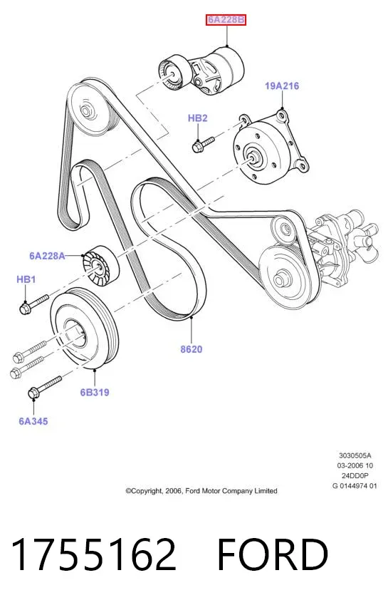 Reguladora de tensão da correia de transmissão 1755162 Ford