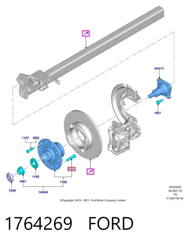 Prego de roda traseiro 1764269 Ford