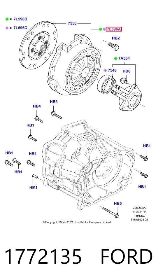 Kit de embraiagem (3 peças) 1772135 Ford