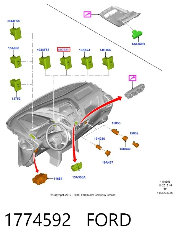 Botão de ativação de aquecimento de vidro traseiro 1774592 Ford