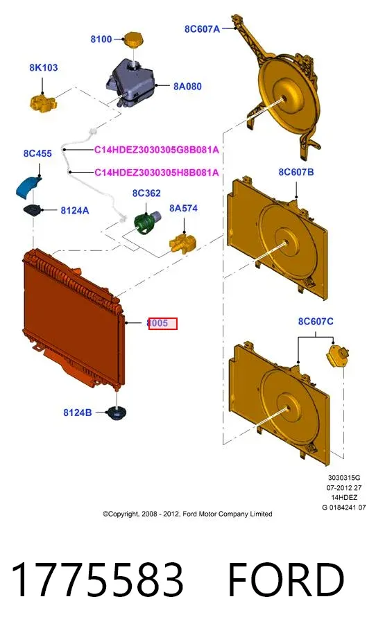 Radiador de esfriamento de motor 1775583 Ford