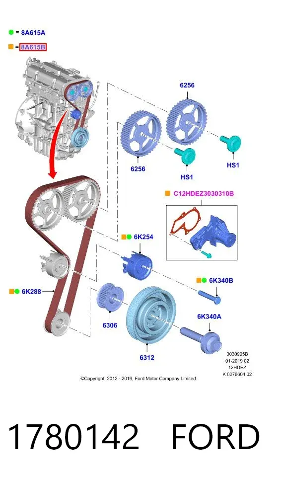Correia do mecanismo de distribuição de gás, kit 1780142 Ford