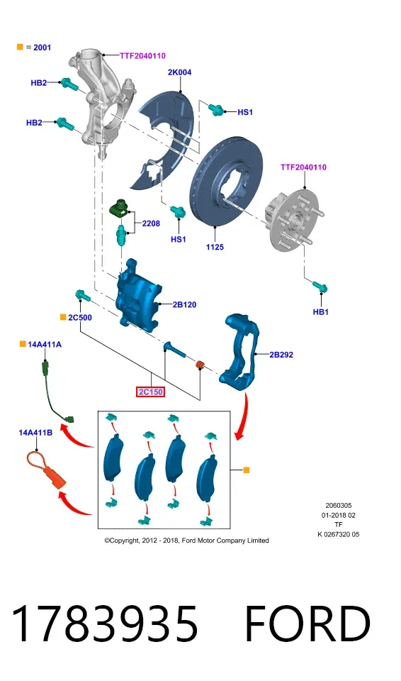Kit de reparação de suporte do freio dianteiro 1783935 Ford