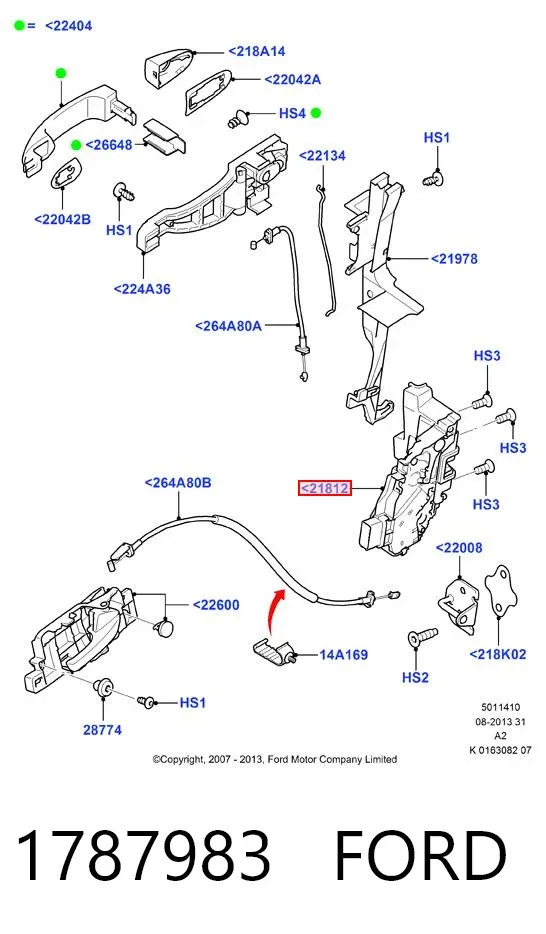 Fecho da porta dianteira esquerda 1787983 Ford