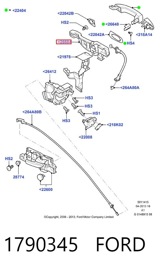 Suporte de maçaneta externa da porta traseira direita 1790345 Ford
