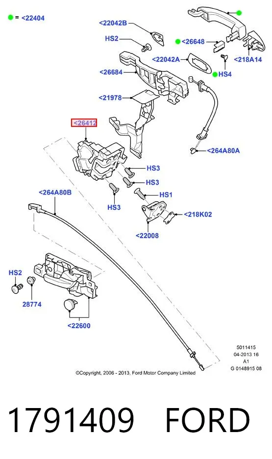 Fecho da porta traseira direita 1791409 Ford