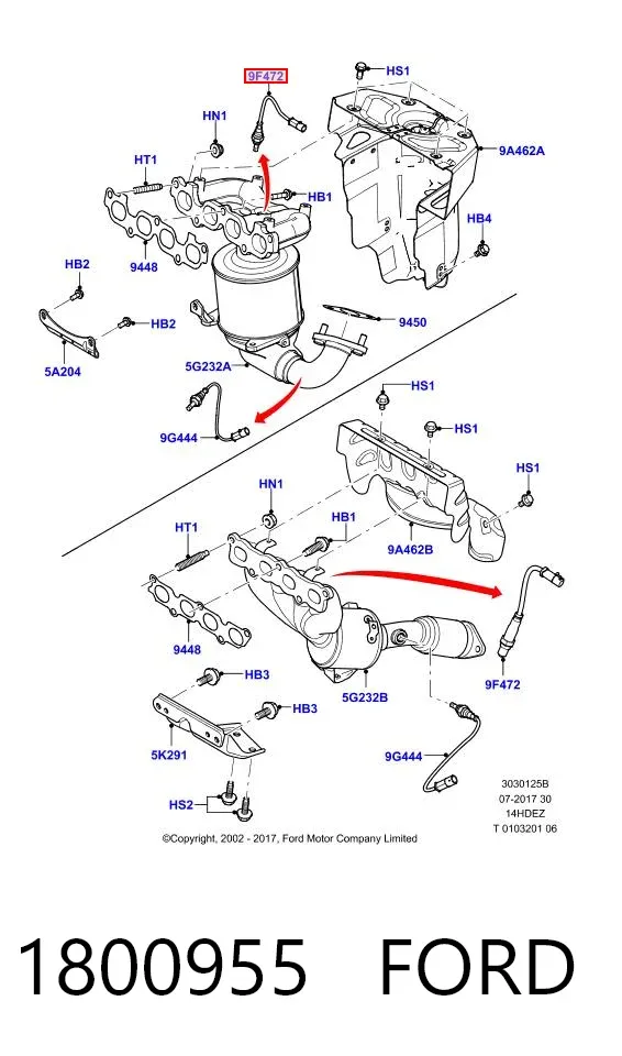 Sonda lambda, sensor de oxigênio depois de catalisador 1800955 Ford