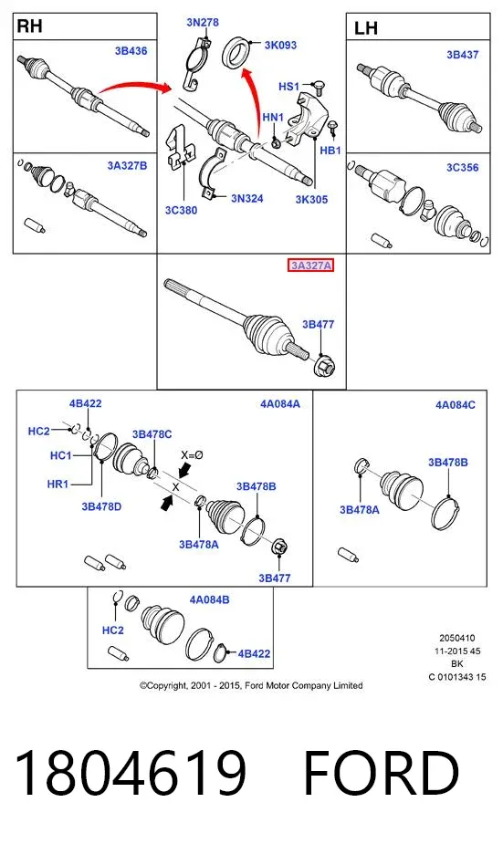 Junta homocinética externa dianteira 1804619 Ford