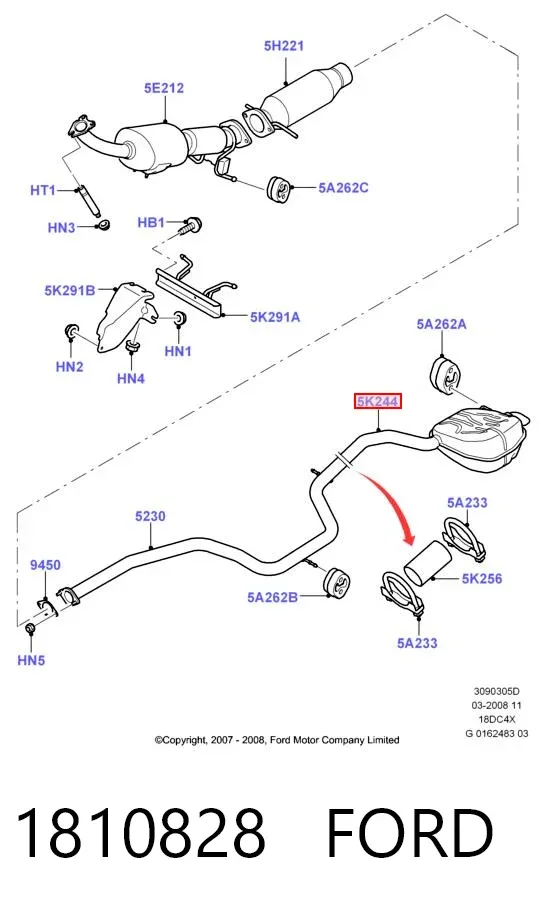 Silenciador, parte traseira 1810828 Ford