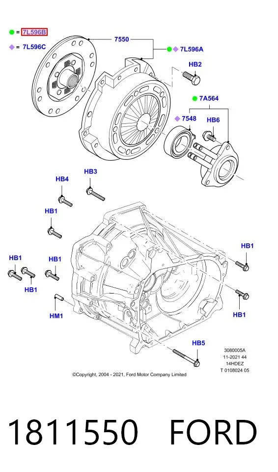 Kit de embraiagem (3 peças) 1811550 Ford