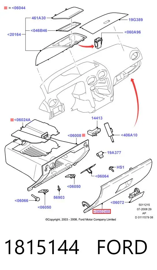 Tampa da caixa para luvas (porta-luvas) Ford C-Max DM2