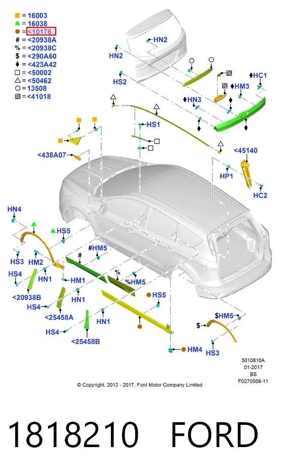 Placa sobreposta (moldura) externa direita de acesso 1818210 Ford