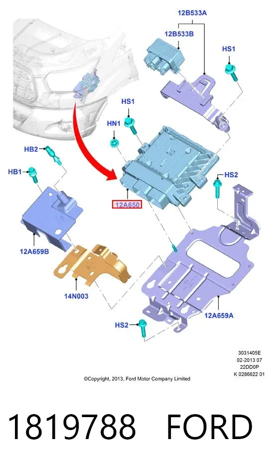 Módulo de direção (Centralina eletrônica) de motor 1819788 Ford